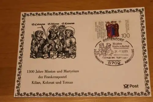 BRD;Sonderblatt,Erinnerungsblatt,Gedenkblatt: Frankenapostel 1989; Sonderstempel Rottendorf