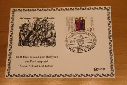 BRD;Sonderblatt,Erinnerungsblatt,Gedenkblatt: Frankenapostel 1989; Ersttags-Sonderstempel Würzburg