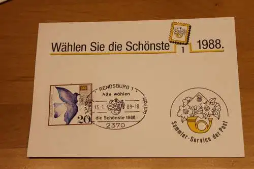 BRD;Sonderblatt,Erinnerungsblatt,Gedenkblatt: Wählen Sie die Schönste 1988; Sonderstempel: Rendsburg