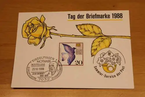 BRD;Sonderblatt,Erinnerungsblatt,Gedenkblatt: Tag der Briefmarke 1988; SST Sindelfingen