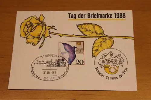 BRD;Sonderblatt,Erinnerungsblatt,Gedenkblatt: Tag der Briefmarke 1988; SST St. Ingbert