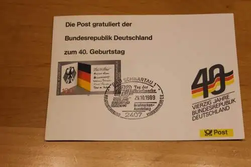 BRD;Sonderblatt,Erinnerungsblatt,Gedenkblatt:40.Geburtstag Bundesrepublik Deutschland;Schwartau,Tag der Briefmarke  1989