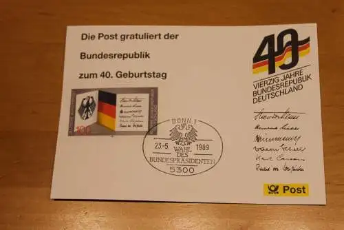 BRD; Sonderblatt,Erinnerungsblatt,Gedenkblatt:40.Geburtstag Bundesrepublik Deutschland;SST Bonn 1989