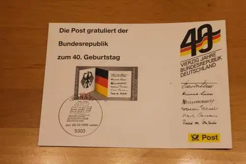 BRD; Sonderblatt,Erinnerungsblatt,Gedenkblatt: 40. Geburtstag Bundesrepublik Deutschland; ESST Bonn  1989