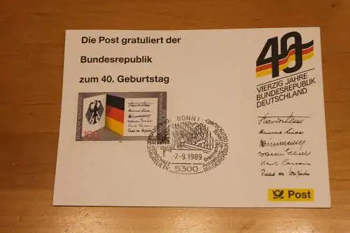 BRD; Sonderblatt,Erinnerungsblatt,Gedenkblatt: 40. Geburtstag Bundesrepublik Deutschland; SST Bonn  1989