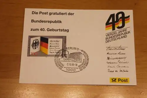 BRD; Sonderblatt,Erinnerungsblatt,Gedenkblatt: 40. Geburtstag Bundesrepublik Deutschland; SST Berlin  1989