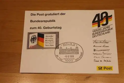 BRD; Sonderblatt,Erinnerungsblatt,Gedenkblatt: 40. Geburtstag Bundesrepublik Deutschland; Berlin Tag der Heimat 1989
