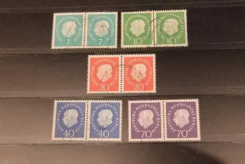 Berlin 1959; Freimarken: Heuss-Medaillon, Heuss III; MiNr. 182-86; waagerechte Paare, gestempelt