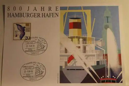 BRD; Sonderblatt,Erinnerungsblatt,Gedenkblatt: 800 Jahre Hamburger Hafen; 1989