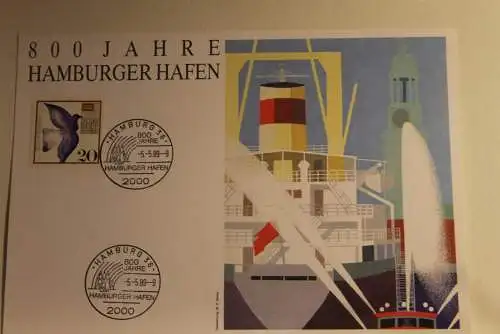 BRD; Sonderblatt,Erinnerungsblatt,Gedenkblatt: 800 Jahre Hamburger Hafen; 1989