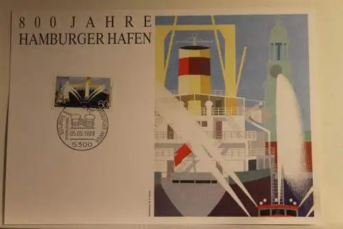 BRD; Sonderblatt,Erinnerungsblatt,Gedenkblatt: 800 Jahre Hamburger Hafen; 1989