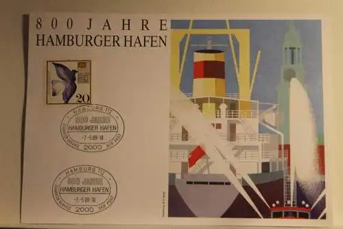 BRD; Sonderblatt,Erinnerungsblatt,Gedenkblatt: 800 Jahre Hamburger Hafen; 1989