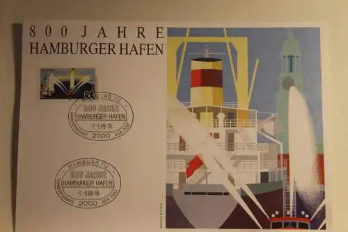 BRD; Sonderblatt,Erinnerungsblatt,Gedenkblatt: 800 Jahre Hamburger Hafen; 1989