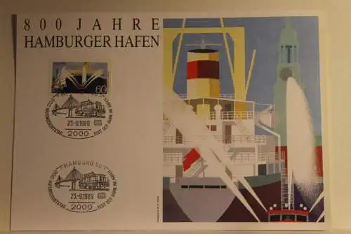 BRD; Sonderblatt,Erinnerungsblatt,Gedenkblatt: 800 Jahre Hamburger Hafen; 1989