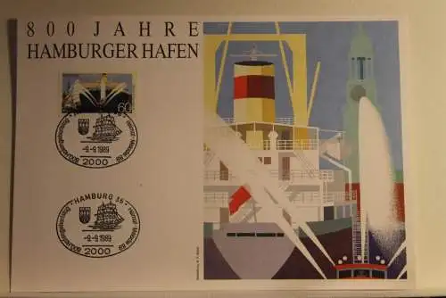 BRD; Sonderblatt,Erinnerungsblatt,Gedenkblatt: 800 Jahre Hamburger Hafen; 1989