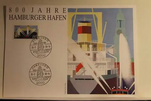 BRD; Sonderblatt,Erinnerungsblatt,Gedenkblatt: 800 Jahre Hamburger Hafen; 1989; SST Gorch Fock