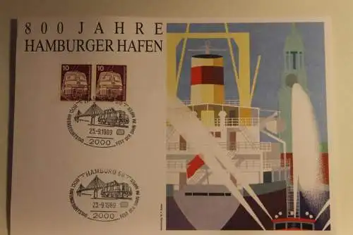 BRD; Sonderblatt,Erinnerungsblatt,Gedenkblatt: 800 Jahre Hamburger Hafen; 1989