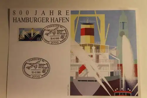 BRD; Sonderblatt,Erinnerungsblatt,Gedenkblatt: 800 Jahre Hamburger Hafen; 1989