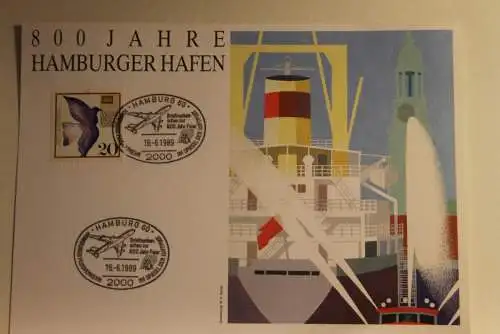 BRD; Sonderblatt,Erinnerungsblatt,Gedenkblatt: 800 Jahre Hamburger Hafen; 1989