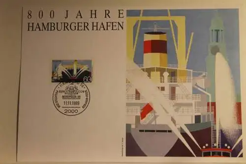 BRD; Sonderblatt,Erinnerungsblatt,Gedenkblatt: 800 Jahre Hamburger Hafen, 1989; SST Nordposta