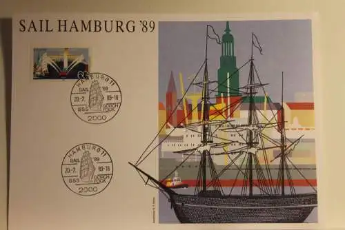 BRD; Sonderblatt,Erinnerungsblatt,Gedenkblatt: Sail Hamburg '89; SST Gorch Fock