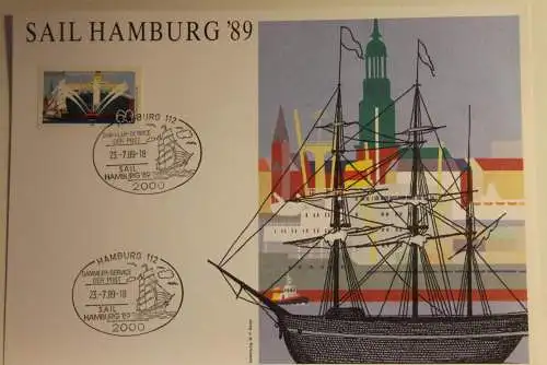 BRD; Sonderblatt,Erinnerungsblatt,Gedenkblatt: Sail Hamburg '89; SST Sail-Segelschiff