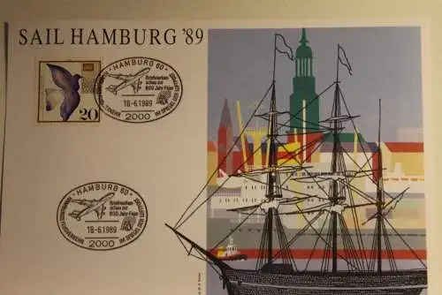 BRD; Sonderblatt,Erinnerungsblatt,Gedenkblatt: Sail Hamburg '89; SST Flugverkehr