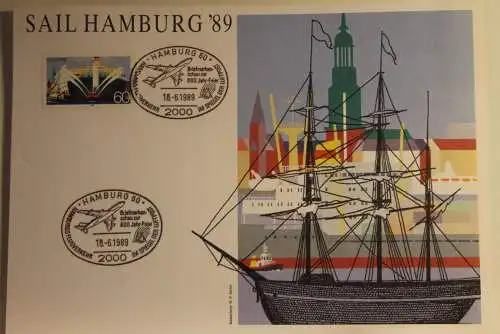 BRD; Sonderblatt,Erinnerungsblatt,Gedenkblatt: Sail Hamburg '89; SST Flugverkehr