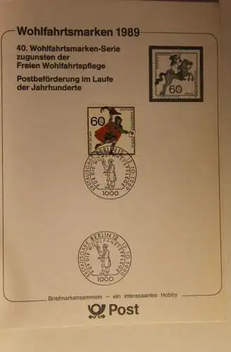 BRD; Sonderblatt,Erinnerungsblatt,Gedenkblatt: Wohlfahrtsmarken 1989; Ersttag