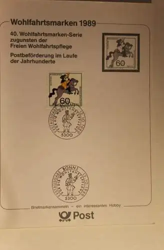 BRD; Sonderblatt,Erinnerungsblatt,Gedenkblatt: Wohlfahrtsmarken 1989; Ersttag