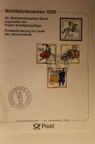 BRD; Sonderblatt,Erinnerungsblatt,Gedenkblatt: Wohlfahrtsmarken 1989 Berlin; Ersttag