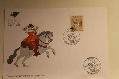 BRD; Sonderblatt,Erinnerungsblatt,Gedenkblatt: 500 Jahre Post; Frankatur  DDR, Stempel Leipzig 1990