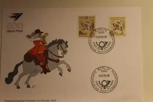 BRD; Sonderblatt,Erinnerungsblatt,Gedenkblatt: 500 Jahre Post; Frankatur  DDR - Österreich, Stempel Berlin (Ost) 1990