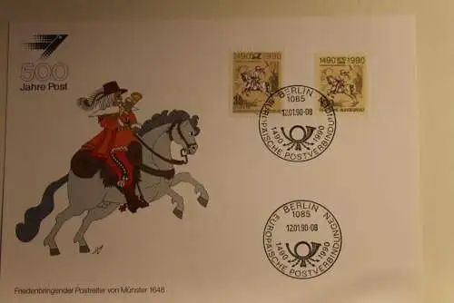 BRD; Sonderblatt,Erinnerungsblatt,Gedenkblatt: 500 Jahre Post; Frankatur BRD - DDR, Stempel Berlin (Ost) 1990