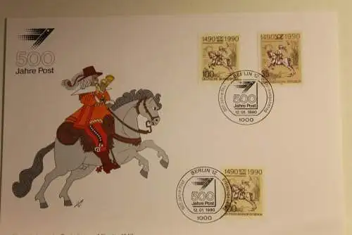 BRD; Sonderblatt,Erinnerungsblatt,Gedenkblatt: 500 Jahre Post; Dreifach Frankatur, Stempel Berlin 1990