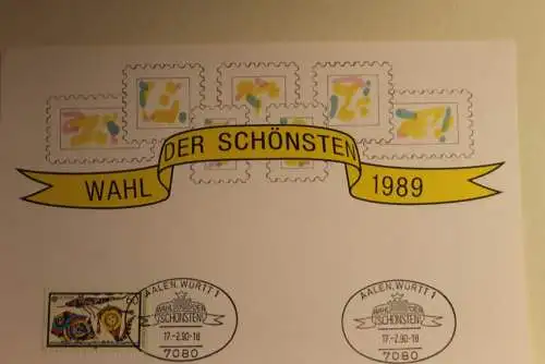 BRD; Sonderblatt,Erinnerungsblatt,Gedenkblatt: Wahl der Schönsten 1989; Aalen