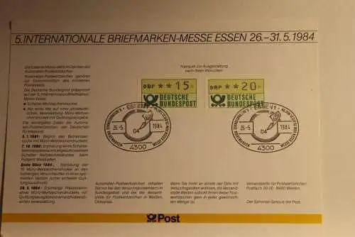 BRD; Sonderblatt,Erinnerungsblatt,Gedenkblatt:Intern. Briefmarken-Messe Essen 1984