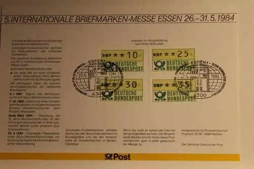 BRD; Sonderblatt,Erinnerungsblatt,Gedenkblatt:Intern. Briefmarken-Messe Essen 1984;Tag der Post-Automation