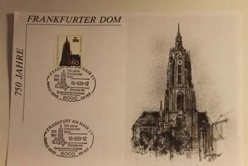 BRD; Sonderblatt,Erinnerungsblatt,Gedenkblatt: 750 Jahre Frankfurter Dom; Ersttags-Sonderstempel