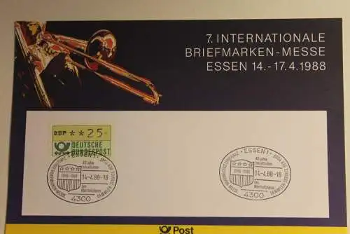 BRD; Sonderblatt,Erinnerungsblatt,Gedenkblatt: Intern. Briefmarken-Messe Essen 1988