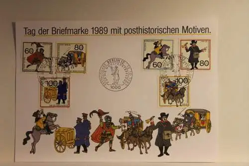 BRD; Sonderblatt,Erinnerungsblatt,Gedenkblatt: Tag der Briefmarke 1989;ESST Berlin; Posthistorische Motive