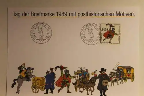 BRD; Sonderblatt,Erinnerungsblatt,Gedenkblatt: Tag der Briefmarke 1989;ESST Berlin; Posthistorische Motive