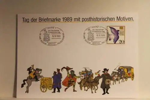 BRD; Sonderblatt,Erinnerungsblatt,Gedenkblatt:Tag der Briefmarke 1989;Sonderstempel Mainz; Posthistorische Motive