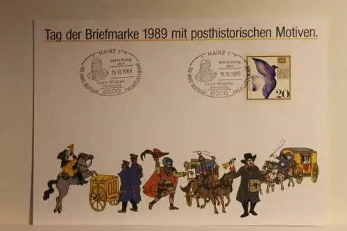 BRD; Sonderblatt,Erinnerungsblatt,Gedenkblatt:Tag der Briefmarke 1989;Sonderstempel Mainz; Posthistorische Motive