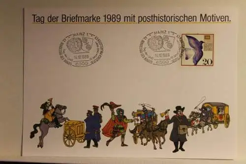 BRD; Sonderblatt,Erinnerungsblatt,Gedenkblatt:Tag der Briefmarke 1989;Sonderstempel Mainz; Posthistorische Motive