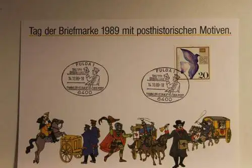 BRD; Sonderblatt,Erinnerungsblatt,Gedenkblatt:Tag der Briefmarke 1989;Sonderstempel Fulda; Posthistorische Motive