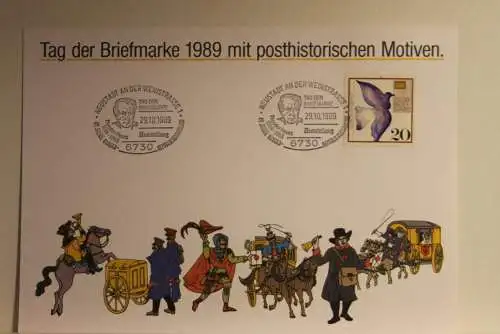 BRD; Sonderblatt,Erinnerungsblatt,Gedenkblatt:Tag der Briefmarke 1989;Sonderstempel Neustadt; Posthistorische Motive