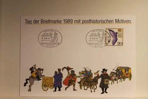 BRD; Sonderblatt,Erinnerungsblatt,Gedenkblatt:Tag der Briefmarke 1989;Sonderstempel Dachau; Posthistorische Motive