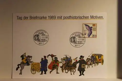 BRD; Sonderblatt,Erinnerungsblatt,Gedenkblatt:Tag der Briefmarke 1989;Sonderstempel Vaterstetten; Posthistorische Motive