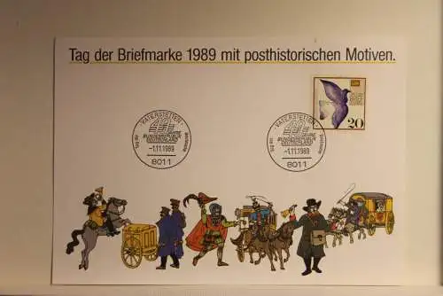 BRD; Sonderblatt,Erinnerungsblatt,Gedenkblatt:Tag der Briefmarke 1989;Sonderstempel Vaterstetten; Posthistorische Motive